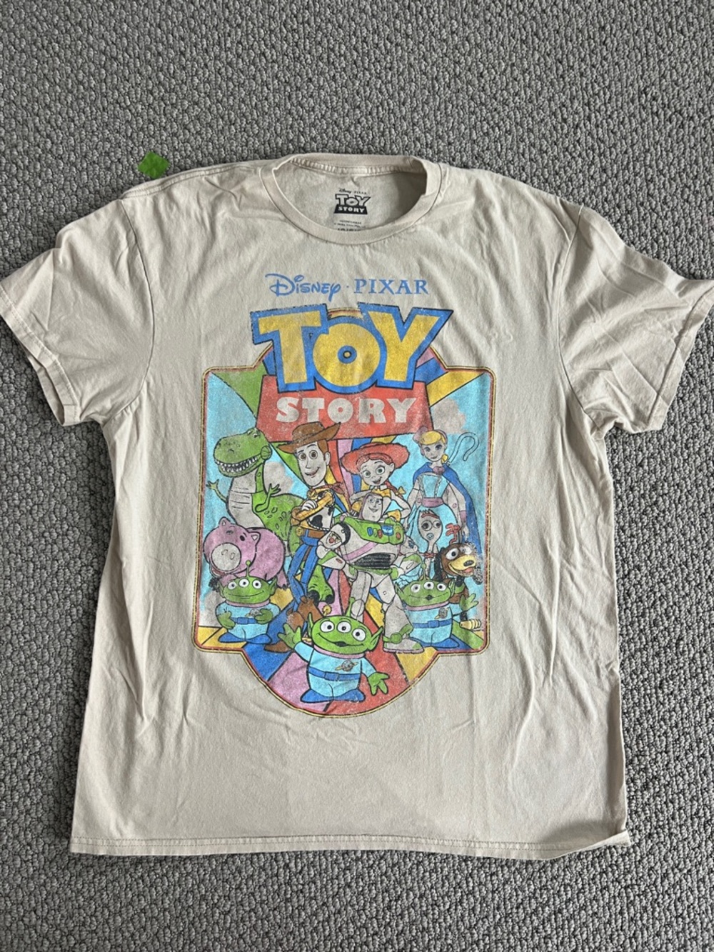 Tan Disney Pixar Toy Story Cream Graphic Tee Shirt size large
